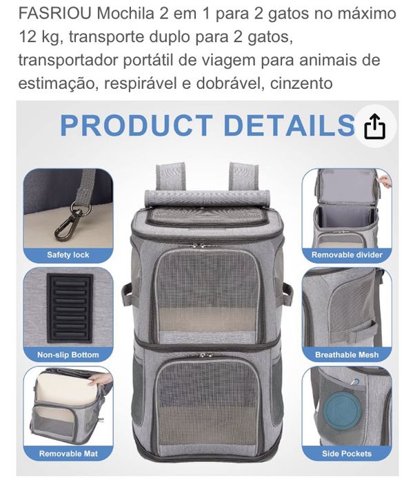 Mochila transportadora para animais