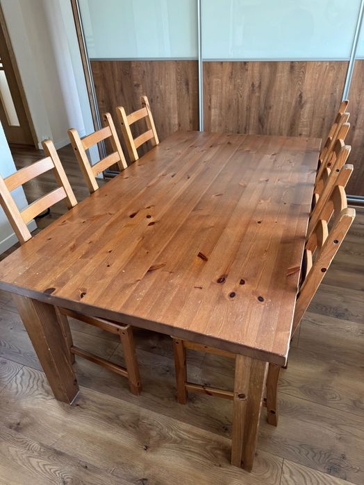 Stół drewniany Ikea 180x100 i 6 krzeseł Kaustby