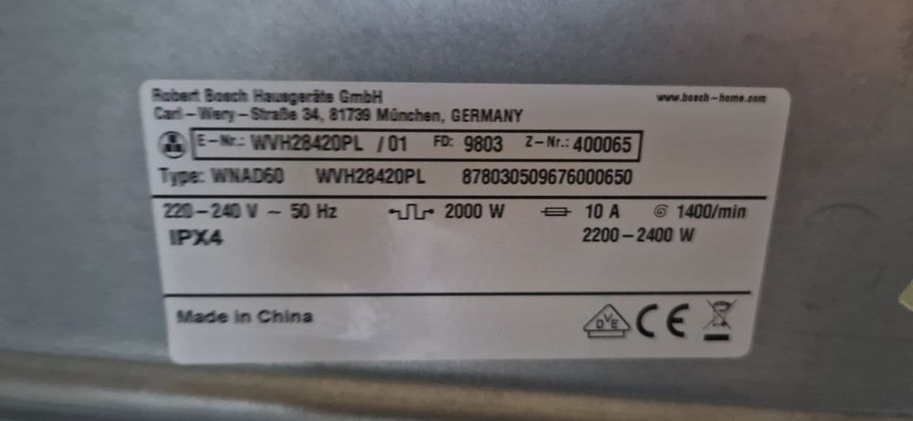 Dawca, na części akcesoria z pralko suszarki Bosch WVH28420PL