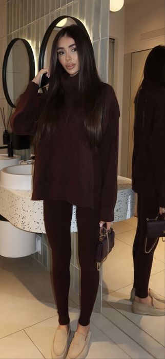 Костюм зимовий светрик та лосини коричневий