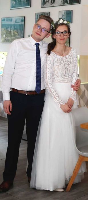 Suknia ślubna, długi koronkowy rękaw, Elizabeth Passion, literaA, boho