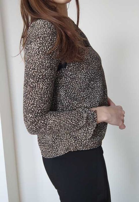 koszula oversize panterka bluzka długi rękaw koronka xs/s 34/36