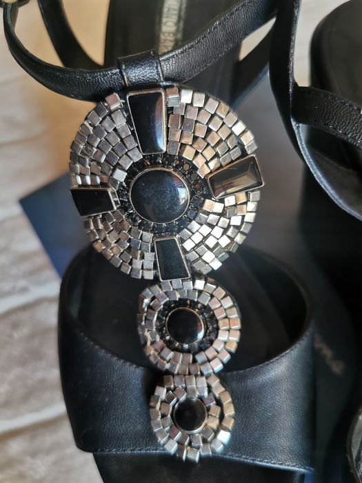 Sandálias de Cunha pretas em pele