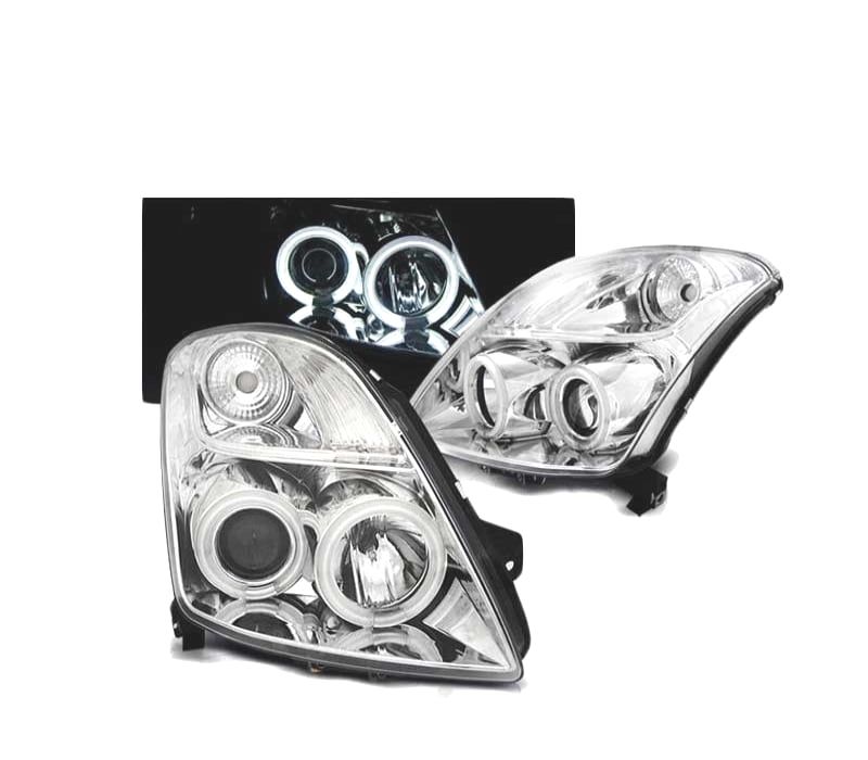 FARÓIS SUZUKI SWIFT 05-10 OLHOS DE ANJO CCFL CROMADOS