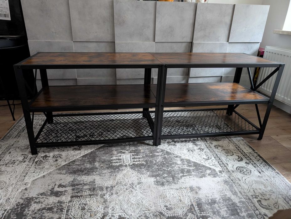 Regał szafka RTV na buty pod telewizor industrial loft ciemne drewno metal