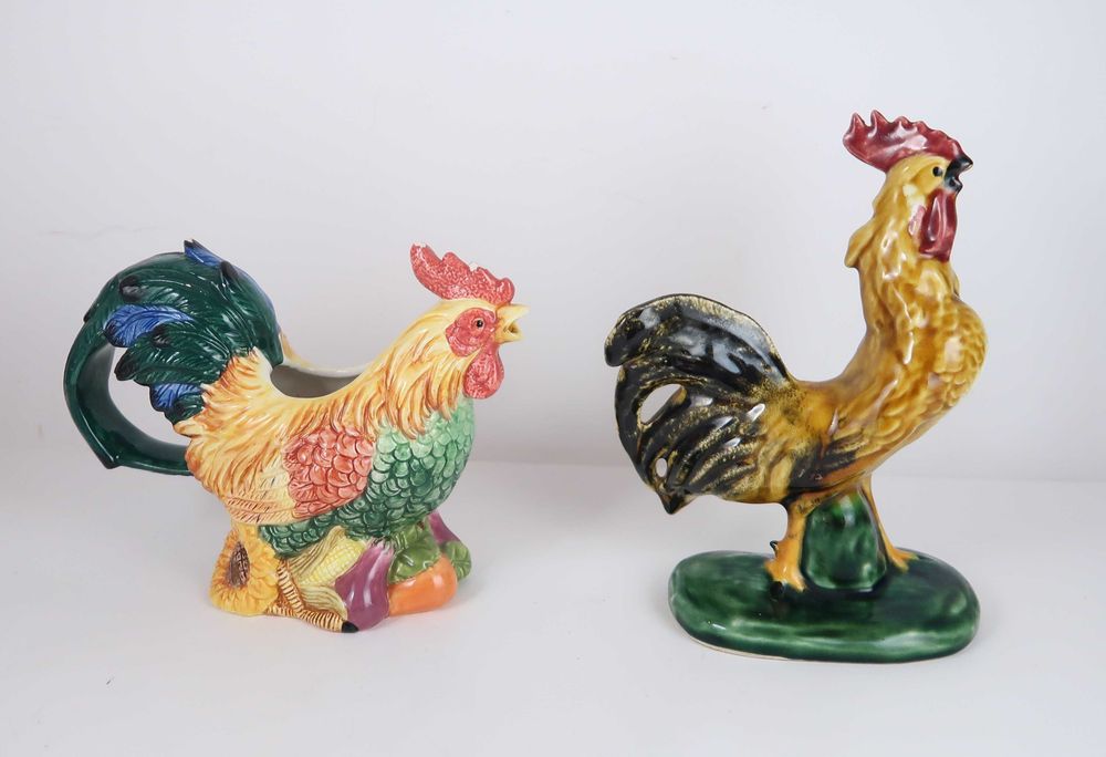 3 galos em faiança