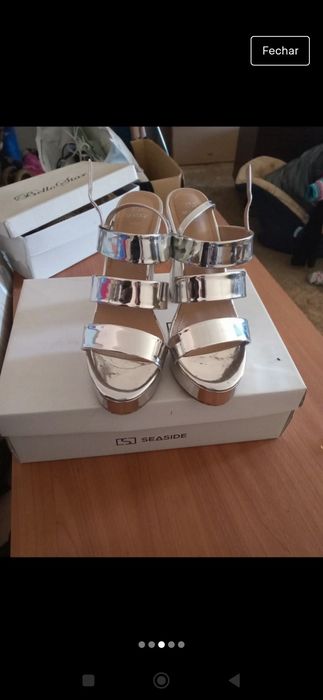 Sandália Salto Prateada