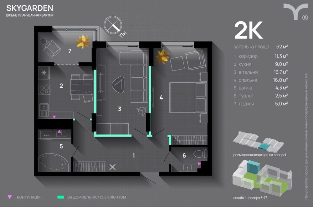 Продаж 2 кімнатної кіартири SkyGarden