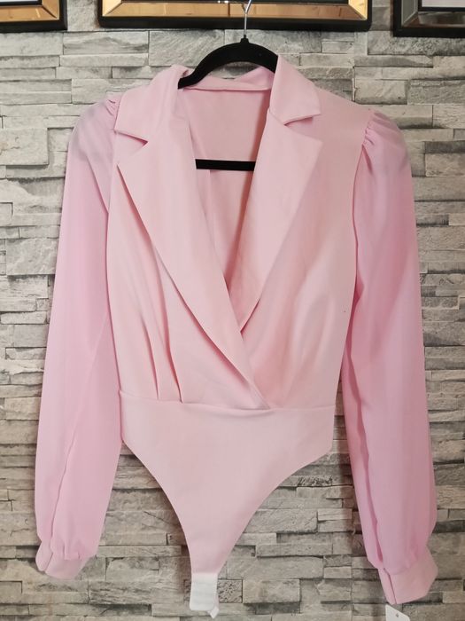 Body koszula elegancka różowa pudrowa szyfon rękaw s m