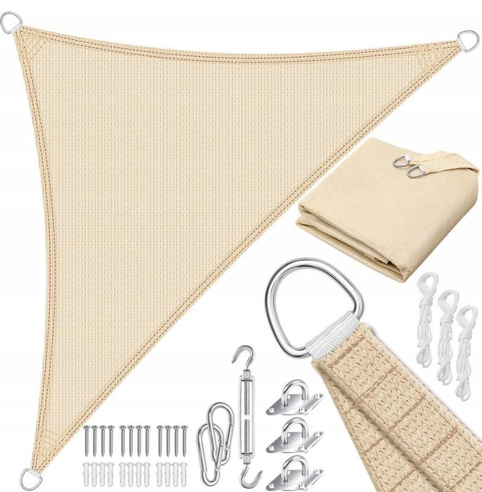 Żagiel ogrodowy Beżowy 3,5 x 2,5 x2,5 cm Tkanina HDPE OSŁONA UV