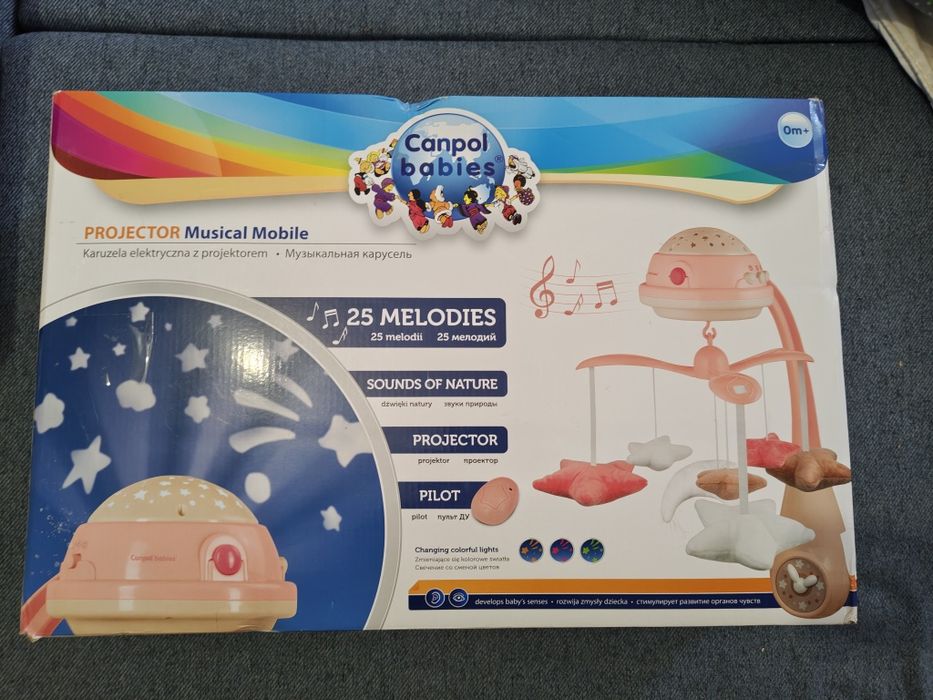 Canpol babies, karuzela elektryczna z projektorem i pozytywką, różowa