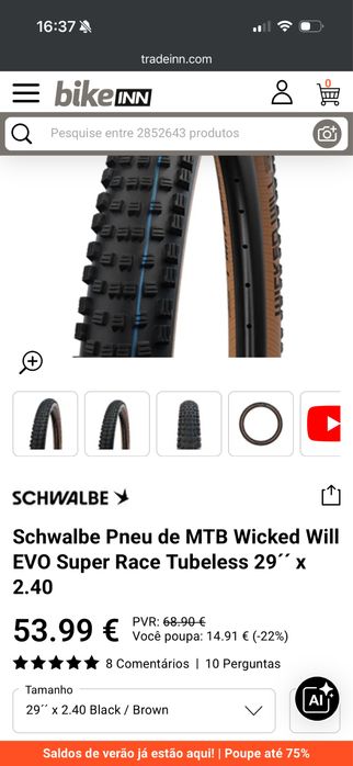 Dois pneus novos Schwalbe Pneu de MTB Wicked Will EVO Super Race Tubeless 29´´ x 2.40