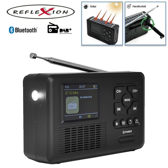 Radio DAB/FM Reflexion TRA560DAB Korbowe z latarką Bluetooth Solar USB