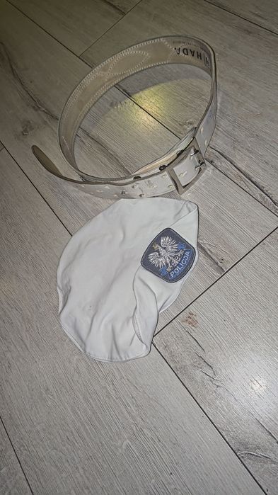 Używany pas skórzany biały 105 cm policja zandarmeria itd ruch drogowy