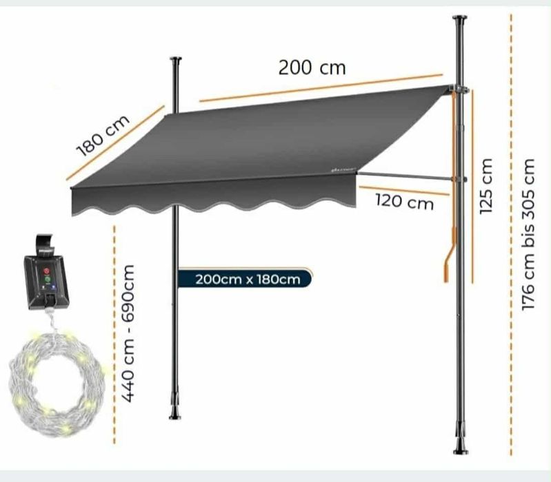 Markiza KESSER z zaciskiem i korbą ręczną, łańcuch LED