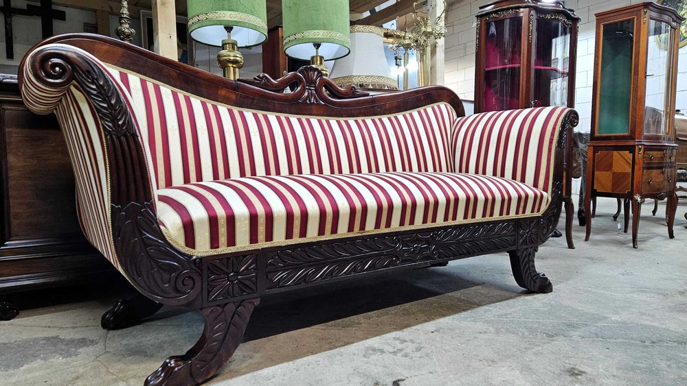Antyk Stara Piękna Sofa Konkretna Stabilna Biedermeier Po renowacji .