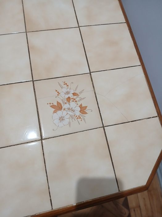 Mesa cozinha c/mosaico e madeira maciça