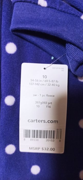 Флисовый человечек, пижама на девочку, Carter's