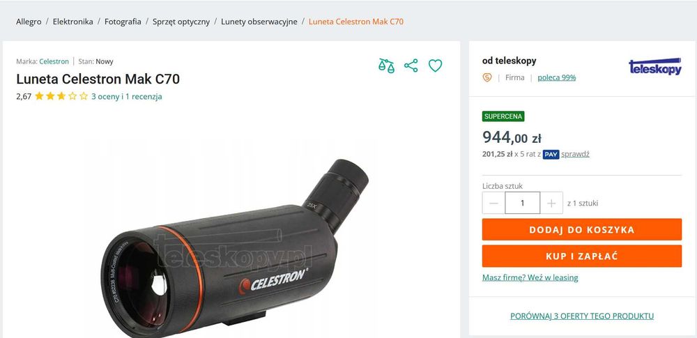 Luneta obserwacyjna CELESTRON X70  C70  Okazja