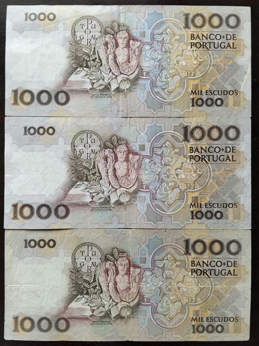 Lote 3 Notas 1000$ Teófilo Braga 1992 / 1993 / 1994