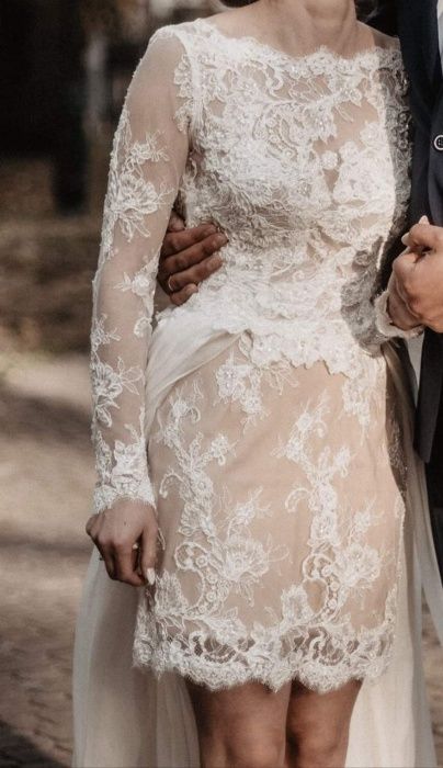 Suknia ślubna, Sylwia Kopczyńska, jedwab, koronka, r. 34/36