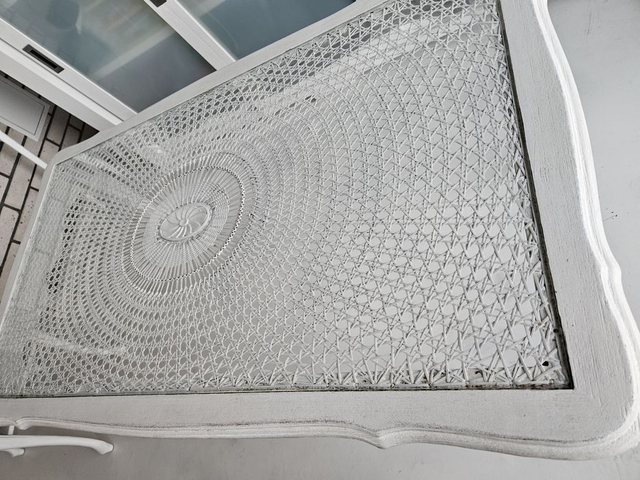 Ława drewno szyba plecionka wiedeńska bielone