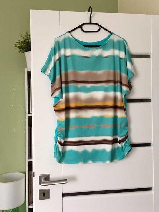 Luźna bluzka tunika kolorowa turkus błękit biała l/xl