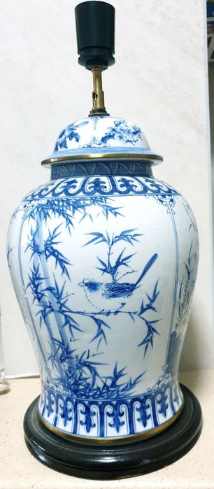 Fantastic large vintage Asian porcelain floor lamp base hand-painted