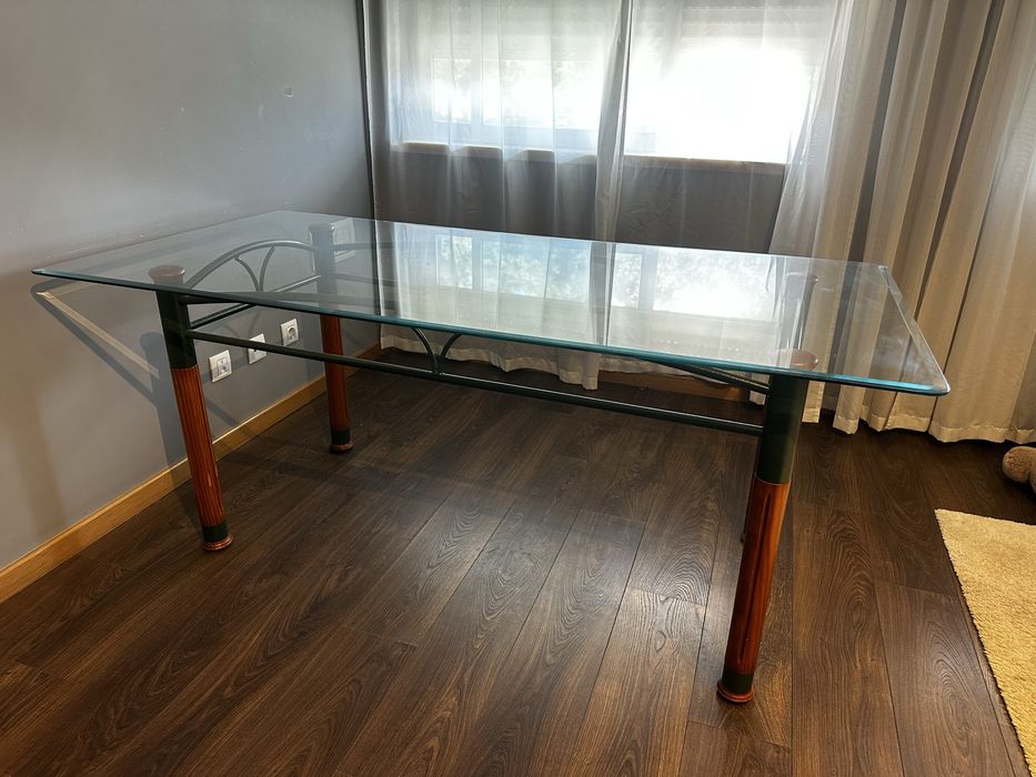 Mesa de Jantar em Vidro e Madeira 180x90 cm