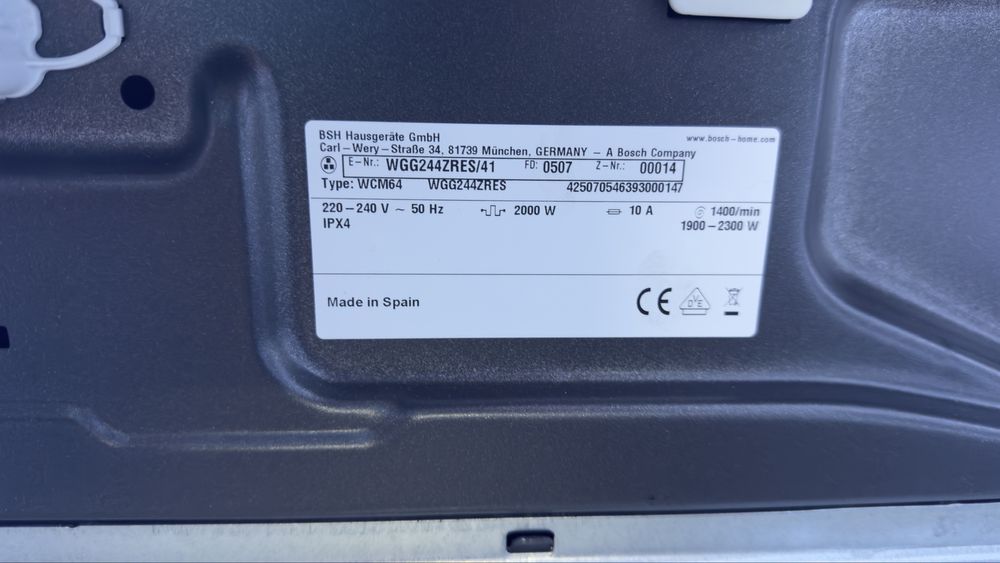 Máquina de Lavar Roupa Bosch Serie 6 WGG244ZRES 9kg 1400RPM