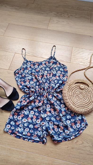 Kombinezon krótki kwiatowy wzór wiskoza kieszenie gumka S/M