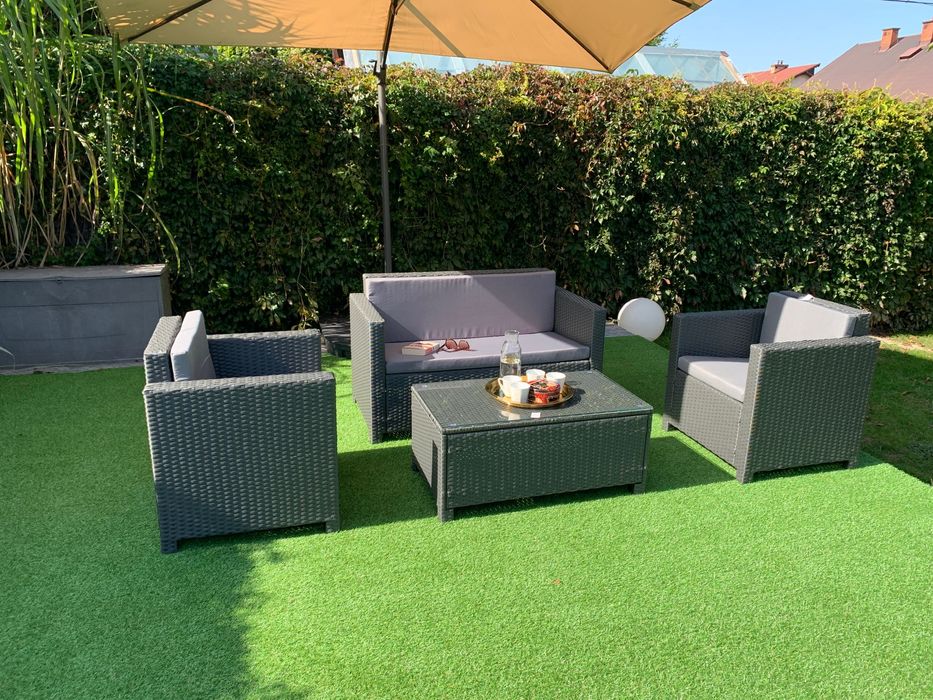 (ZG) Nicea zestaw technorattan sz/br sofa 2xfotel ława