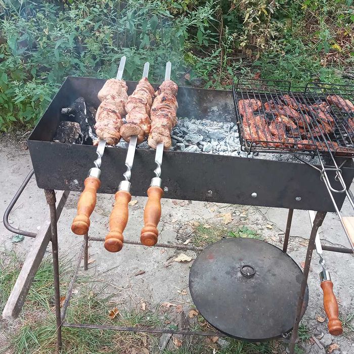 Шампури сталь нержавійка 6 штук ручки дерево.  Чохол з гравіюванням