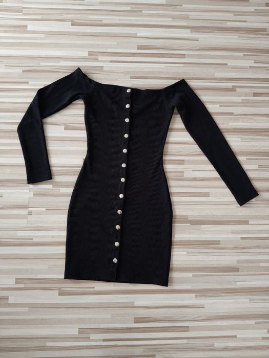 Mała czarna sukienka, prążkowana, XS, Missguided