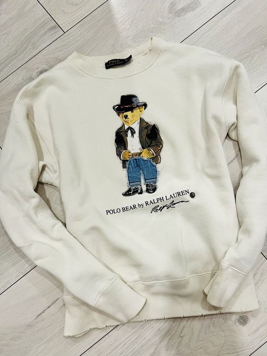 Bluza kremowa Ralph Lauren miś kapelusz jeans r. XS oversize