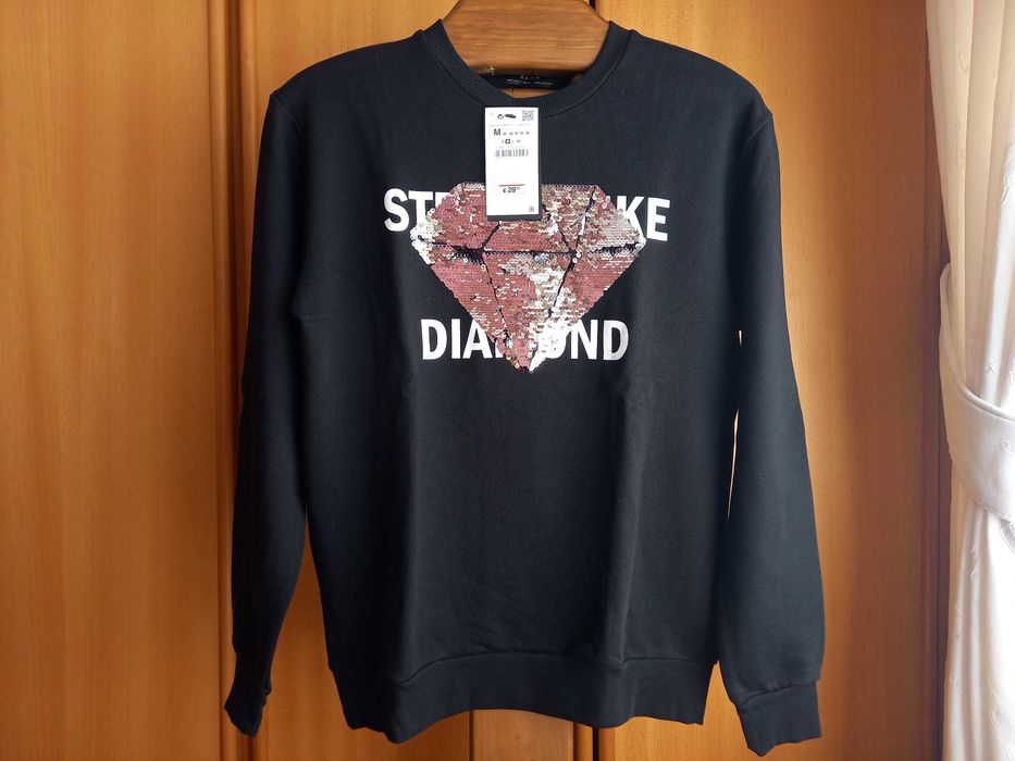 (NOVA, PORTES GRÁTIS) ZARA: Sweatshirt Aplique de Lantejoulas Diamante