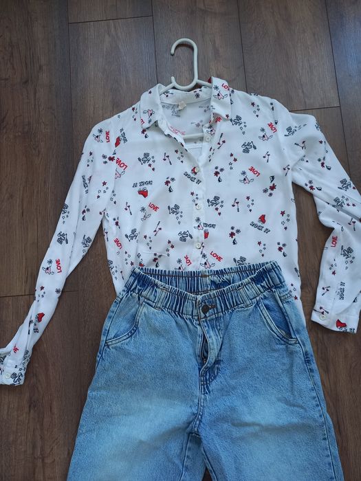 Spodnie jeansowe plus koszula r 152/158