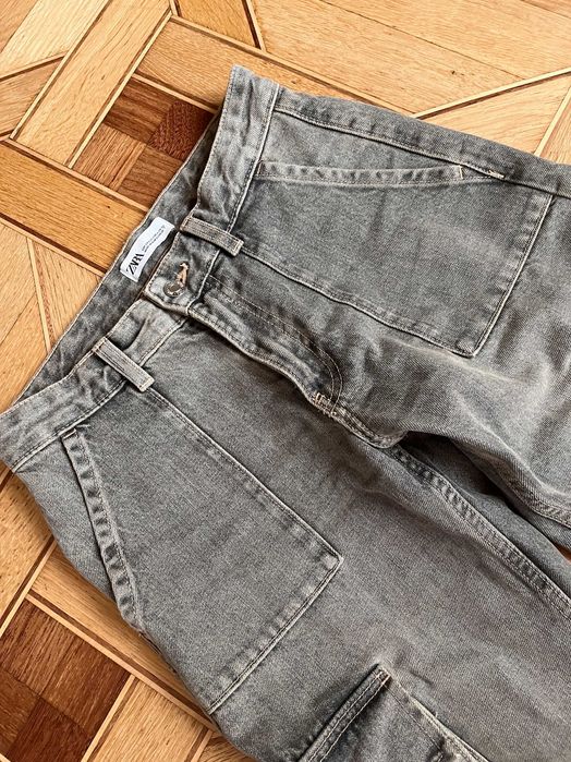 Жіночі карго джинси zara 34 розмір xs-s з кишенями широкі сірі