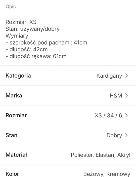Beżowy sweter H&M z Falowanym Kołnierzykiem XS