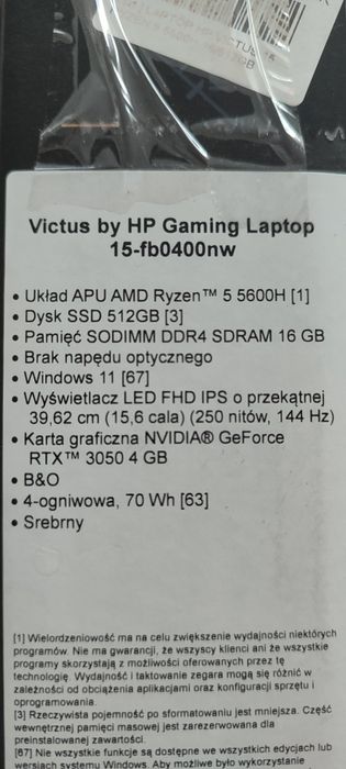 Laptop gamingowy HP VI tusz 15-fb0400nw Ryżem 5 5600H RTX 3050