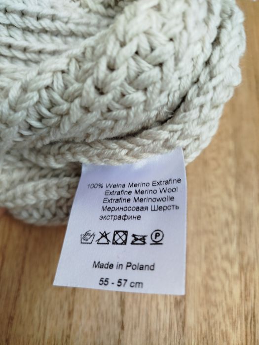 Czapka z wełny Merino extrafine 100% piaskowa z wywinieciem okazja