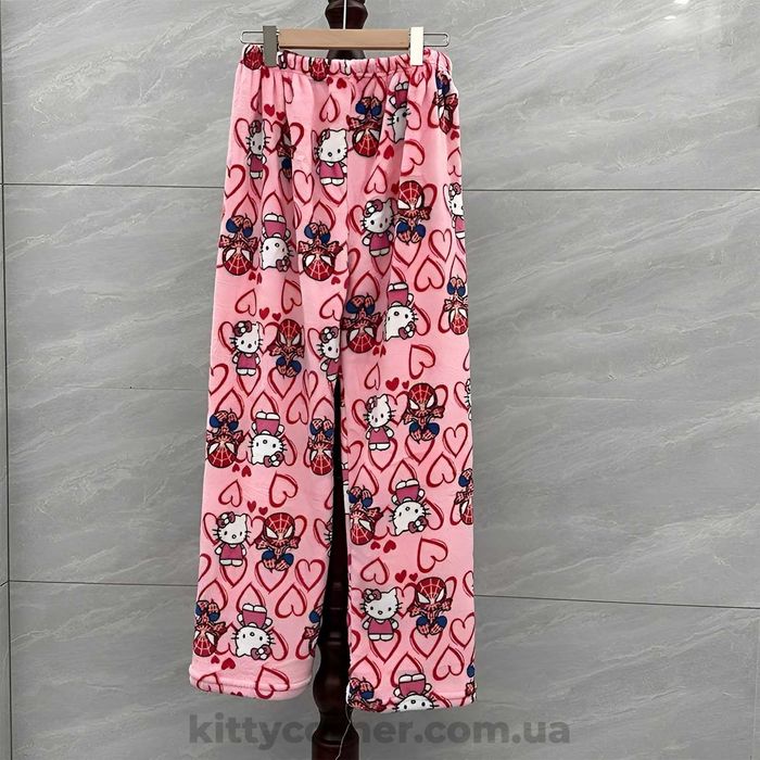 Плюшеві штани hello kitty&spiderman теплі рожеві з людиною павуком