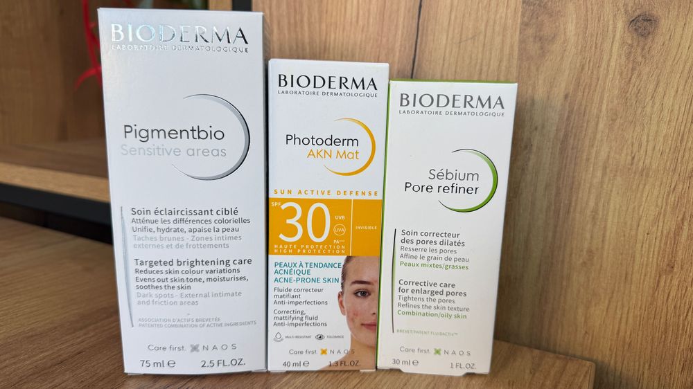 Bioderma Pigmentbio / Photoderm AKN Mat SPF 30 / Sebium Pore Refiner