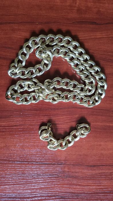 Metalowy naszyjnik i bransoletka vintage w kolorze złotym