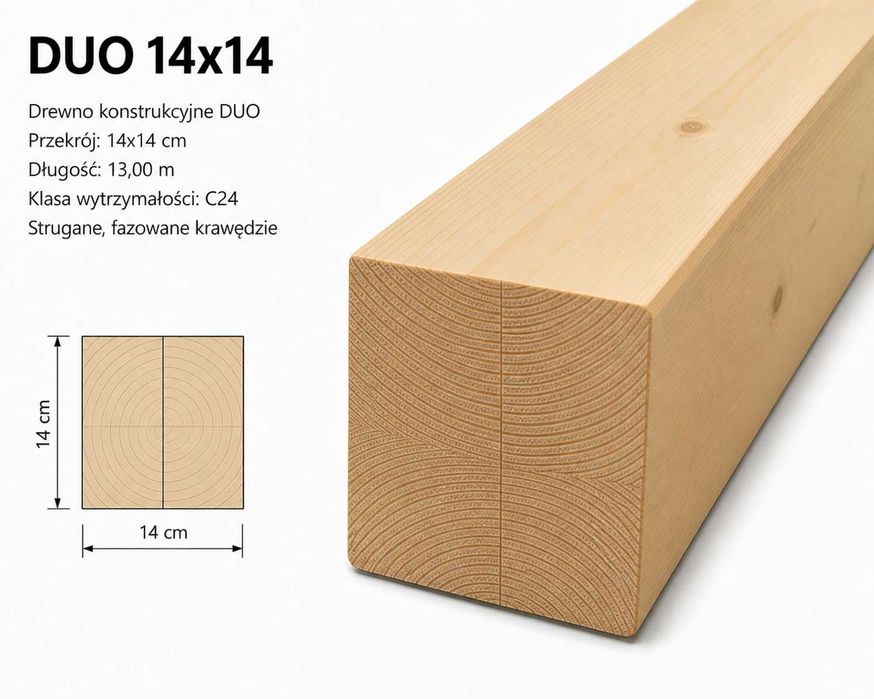 Belka 14x14 DUO C24 altanka, murłata, konstrukcyjna, słup