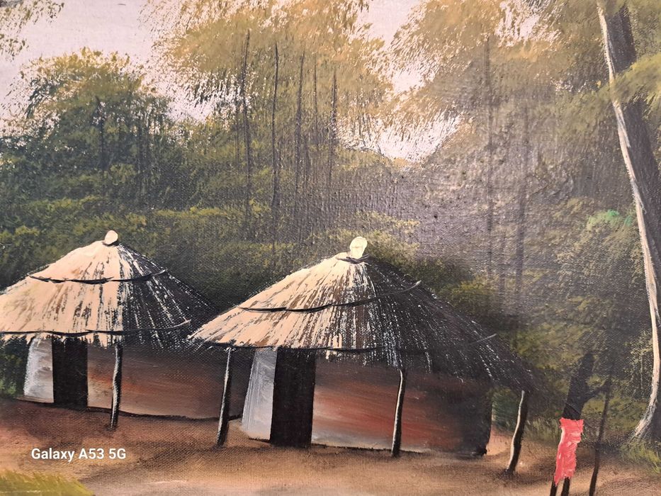 Stary obraz olejny na płótnie Afryka, Kilimandżaro Tanzania J. Makali.