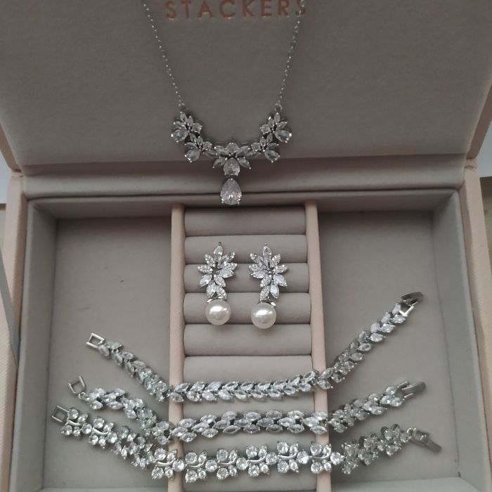 Srebrny komplet ślubny naszyjnik kolczyki bransoletka