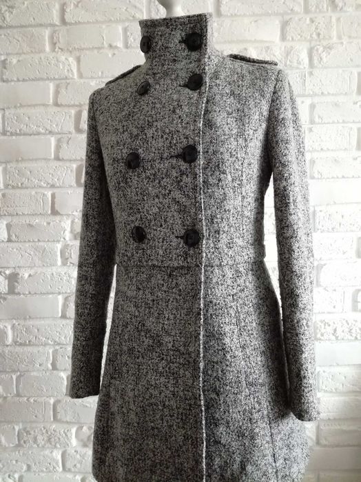 Stradivarius 36 38 wiosenny płaszcz dwurzędowy wełna wiskoza