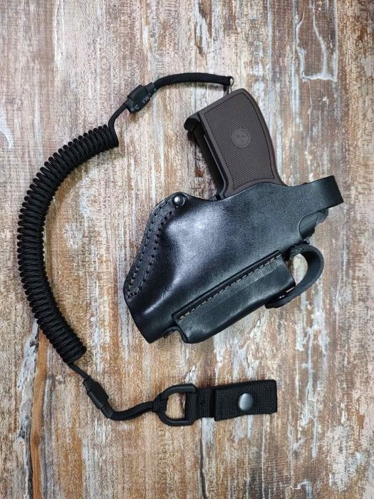 Комплект кобура ПМ та шнур тренчик кожа/шкіра чорна