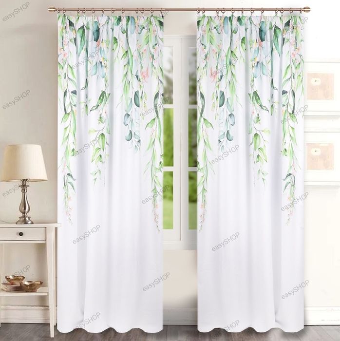 2 eleganckie zasłony w zielone motywy